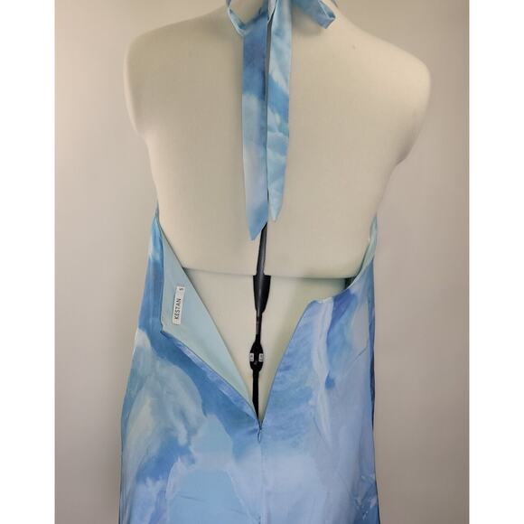 Kestan Halter Dress Small Blue Marble Print Satin Lightweight Beachy Resort - Picture 3 of 8